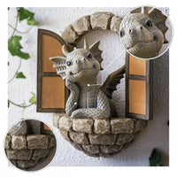 Dragon Figurine with Arch Polyresin Dragon Figurine Decor Stone-Textured Artisanal for Fantasy Lovers, Fairy Garden, Shelf