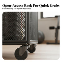 With Wheels Stretching Mat Storage Rack Space Saving Rolling Fitness Equipment Organizer Accessible Design Rolling Sports Equipment Organizer Multi-Purpose