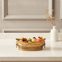 Brass Tray with Hanging Rings Gold Presentation Plate Carved for Entryway