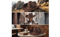 Wide-Brimmed Cowboy Hat with Chin Cord Whipstitched Cowboy Hat Structured Headwear Rugged for Riders, Trail Riding, Festivals