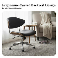 Ergonomic Design Wheeled Swivel Seat Adjustable Height Bentwood Task Chair with Armrests Curved Backrest Office Furniture effortlessRolling Wheels for Students, Home Users, Telecommuting Workers, Bedroom, Study Room