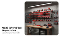 Multi-Tier Design Cordless Drill Storage Rack Space Saving Wall-Mounted Drill Holder Large Capacity Tool Organizer Heavy-Duty for DIY Enthusiasts, Woodworkers, Professionals, Garage, Workshop, Basement, Work Van