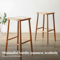 Vintage Design Backless Woven High Seat Built-in Footrests Bar Stool Breathable Counter Chair Anti-Slip Footpads for Homeowners, Business Owners, Interior Designers, Kitchen, Restaurant, Cafe, Dining Room