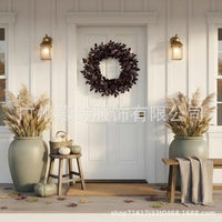 Campsis Flower Wreath Artificial Red Maple Leaves and Bugbane Plant Leaves Home Decoration for Halloween Autumn Thanksgiving Leaves Wholesale