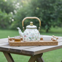Lidded Enamel Teapot Arched Handle Tea Infuser Pot Glossy
