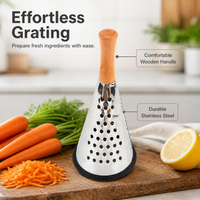 Stainless Steel Conical Grater, 9 Inch Conical Cheese Grater with Wood Handle, 3 Sided for Vegetables & Cheese, Fine Coarse Shredding Slicing Tool