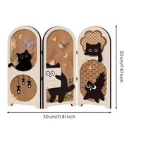 Cat-Themed Three-Panel Screen Compact Foldable Screen with Hinges Textured Ornament Short for Shelf