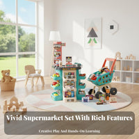 47 Pieces Interactive Supermarket Playset Stimulates Creativity Kids M Single Y Register Toy Educational Checkout Counter Toy Lights and Sound for Children 3-6, Preschoolers, Preschool, Daycare, Playroom, Bedroom