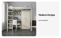 Loft Bed with Desk and Wardrobe Unified Design Dormitory Bed Workstation Space-Saving for College Students, Teenagers, Small Apartment, Home Office