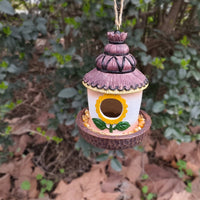 Bird Sanctuary Hand Painted Look Resin Birdhouse Easy to Clean Hanging Bird Feeder for Courtyard, Tree Branch