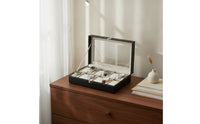 Leather Watch Display Case Velvet-Lined Watch Box with Glass Lid Dustproof Sturdy for Collectors, Dresser, Closet