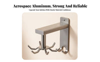 Drilltool-Less Rotating Kitchen Hook Rack Aluminum Alloy 6-Hook Utensil Rack Space-Saving