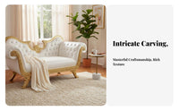 European design Chaise Lounge Ornately Carved Frame Ornate Chaise Lounge Luxury Design Daybed Upholstered Seat for Interior Designers, Event Planners, Living Room, Photo Studio, Hotel Lobby, Wedding location