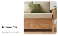 Storage Sofa with Drawers Japanese aesthetic Living Room Furnishing Nordic Aesthetic Wooden Couch for Homeowners, Families, Lounge Area, Bedroom, Office