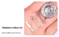 4 Pieces Miniature Plate and Cutlery Set DIY Craft Accessory Miniature Plates and Shiny Ware Set Realistic Design Hobby Supply for Hobbyists, Dioramas
