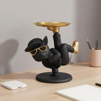 French Canine Statue Tray Creative Design Entryway Table Decor Breakdancing Dog Storage Tray Desktop Organizer for Office Desk