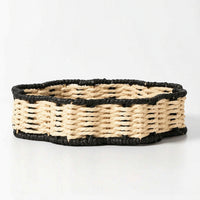 Two-Tone Paper Rope Tray Decorative Handwoven Catch-All Tray Rustic Scalloped Basket Lightweight for Coffee Table