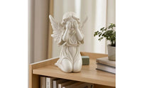 White Angel Figurine Resin Kneeling Angel Matte Sculpture Tabletop for Shelf