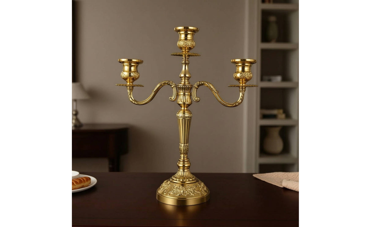 Three-Arm Candelabra Ornate 3-Arm Candle Holder Embossed for Dining Table