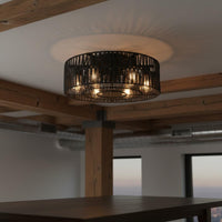 Industrial Overhead Fan Light double Use Rope Overhead Fan Light Adjustable Speed for Dining Room, Bedroom