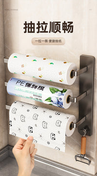 优勤厨房纸巾架家用纸挂架卷纸保鲜膜袋收纳架子壁挂免打孔吸油纸 【双杆】枪灰色-带圆勾