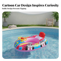 Car Squeaker Swim Seat Cartoon Design Inflatable Car Float Thick Sturdy PVC Stee Loop Wheel Swim Loop for Infants, Young Children, Outdoor, Beach