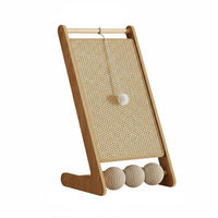 Solid Wood Frame Sisal Cat Scratcher with Toy Balls Low-Shedding Sisal Scratching Post with Toy Multi-Functional Design Wooden Cat Scratching Board Built-in Interactive Toys for Indoor Cats, Kittens