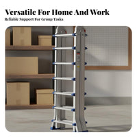 Foldable Multi-Purpose Folding Ladder Adjustable Height Multi-Position Ladder Heavy-Duty Anti-Slip Feet for DIY Enthusiasts, Construction Workers, Indoor, Garage, Workshop, Outdoor