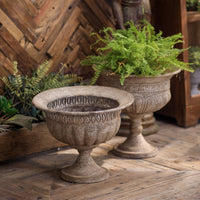 Pedestal Urn Planter Embossed Stone Urn Planter Textured for Outdoor