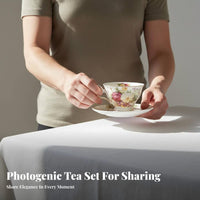 Vintage Floral Tea Mug Set Great Gift Suggestion British Design Afternoon Tea Set Gold Edge Ceramic Mug Long-Lasting for Women