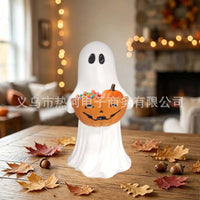 Halloween Ghost Statue with Pumpkin Candy Bowl Decoration