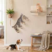 Wooden Cat Climbing Frame with Pole, Multi-Layer Furniture for Indoor Cats, Space Saving Wall Shelves for Multi Level Cat Climbing