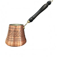 Tinned Interior Turkish Coffee Pot Wooden Handle Copper Cezve Hanging Loop Engraved Copper Pot Stovetop Use for Heating Drinks