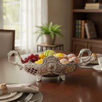 Decorative Serving Dish Silver-Toned Embossed Serving Tray Electroplated Platter for Party Planners, Banquet Tables, Afternoon Tea
