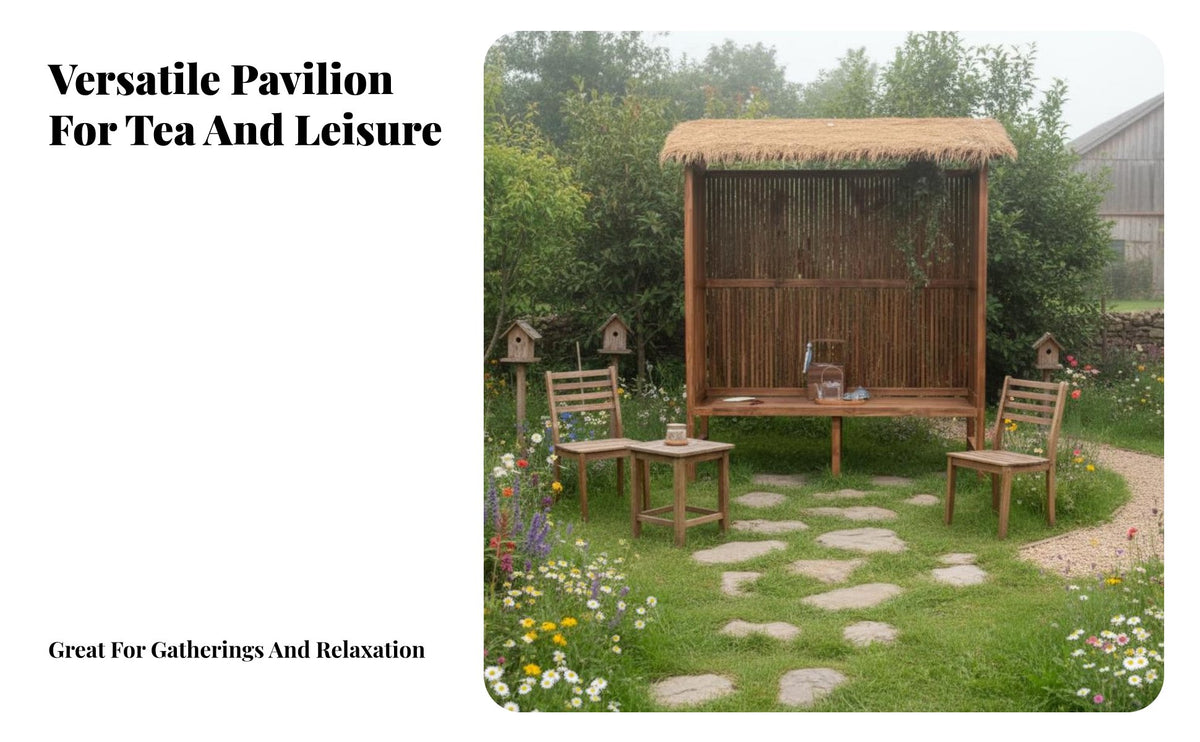 Wooden Tea House Solid Wood Thatched Roof Gazebo Rustic Design Japanese Design Pergola for Homestay Managers, Homeowners, Courtyard, Backyard, Patio