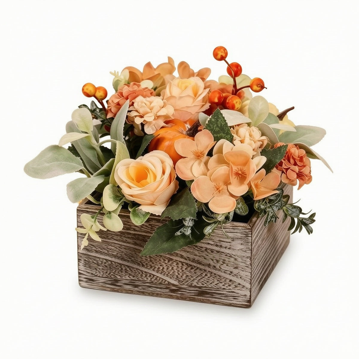 Artificial Flowers in Wooden Box Farmhouse Artificial Flower Arrangement Full