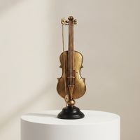 Violin Figurine Golden Violin Decor with Base Material Tabletop Ornament for Violinists, Bookshelf, Office Desk