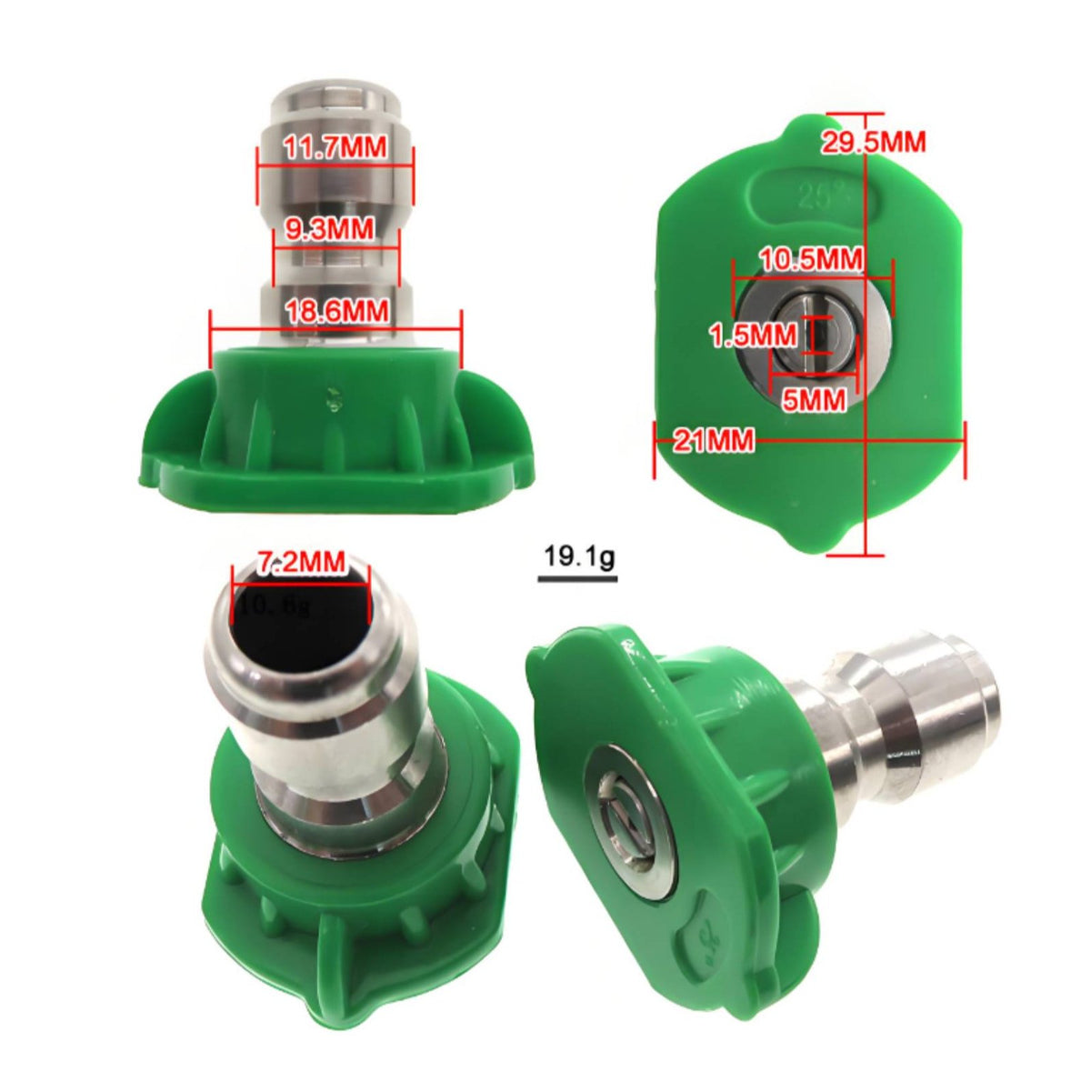 Color Coded 25 Degree Pressure Washer Nozzle Rust-Resistant Green Pressure Washer Tip Heavy-Duty for DIY Enthusiasts, Driveway Cleaning