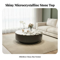 2 Pieces Italian Light Luxury Design Nesting Table Set Marble-Patterned Top Round Nesting Pair with Storage Modern Minimalist Design Living Room Centerpiece Multi-Functional for Small Apartment Dwellers, Homeowners, Families, Lounge Area, Office, Bedroom