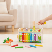 Multifunctional Lion Pounding Bench Hand-Eye Coordination Pounding Bench with Mallet Fine Motor Wooden Activity Box Educational for Preschoolers, Classroom