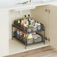 Under Sink Organiser, Slide Out Under Sink Organiser, Pull Out Drawers for Cabinets, Black Metal Under Sink Storage, Matte