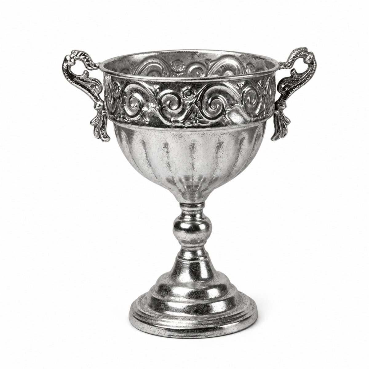 Silver-Toned Vases with Pedestal Base Antique-Style Vase with Pedestal Vintage-Inspired Metal Vase Shiny for Banquet Displays