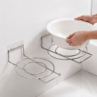 Basin Storage Rack, Modern Under Sink Organiser, Polished Silver Wall-Mounted Storage Shelf, No-Drill Bathroom Utility Room Storage