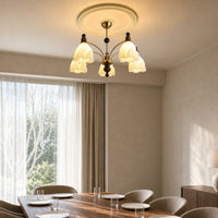 Gold-Toned Chandelier with Petal Shades Pleated Flower Chandelier Wood-Accented Fixture Sculptural for Bedroom