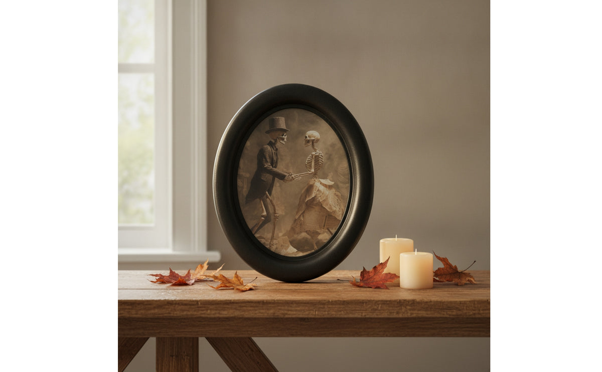 Oval Wooden Picture Black-Framed Oval Wood Picture Frame Glossy for Tabletop, Entryway, Halloween