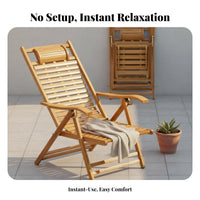Adjustable Backrest Folding Recliner Chair Portable Foldable Slatted Lounger Installationready-to-Use Relaxation Furniture Ergonomic Design for Homeowners, Beachgoers, Rest Time, Balcony, Patio, Backyard