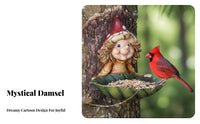 Whimsical Design Elf Girl Bird Feeder Decorative Hanging Tree Hugger Feeder Weather Resistant for Gardeners, Homeowners, Lawn, Patio, Porch