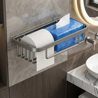 Tissue Box Holder for Toilet Tissue and Paper Roll, Carbon Steel Storage Shelf with Matte Finish, Light Luxury Wall Mount, No Drill Bathroom