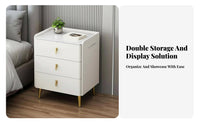 Solid Wood Frame 3-Drawer Nightstand Sintered Stone Surface 3Drawer Cabinet Noiseless Soft-Close Rails Bedside Table Scratch Resistant for Apartment Dwellers, Homeowners, Guest Room, Small Space, Hallway, Office