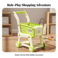 Role-Playing Game Toy Shopping Cart Safe Design Kids Shopping Cart Set Large Capacity Kids Grocery Trolley Effortless Rolling Wheels for Toddlers, Girls, Preschoolers, Kindergarten, Playroom, Home